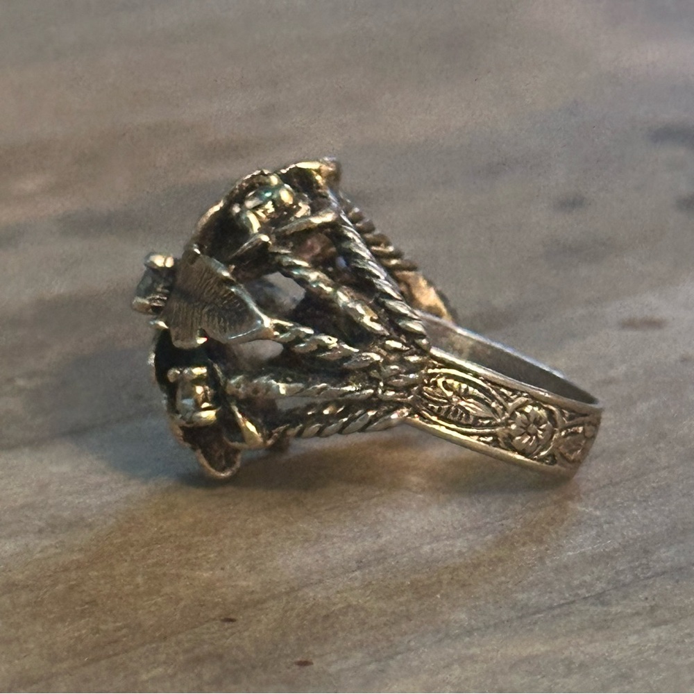 Vintage Adjustable Leaf Ring With Rhinestone Acce… - image 6